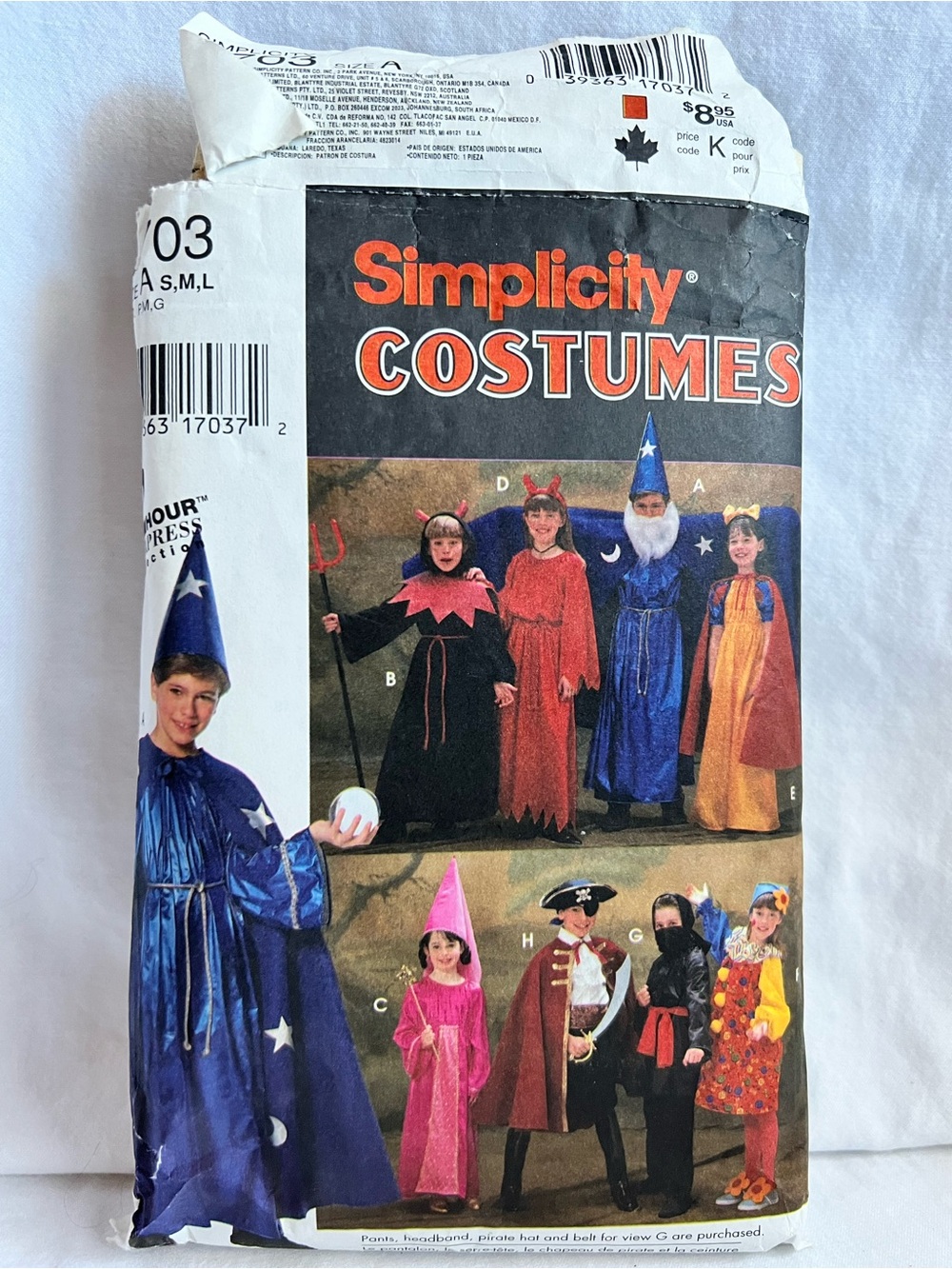 5/$20 Simplicity Costume Sewing Pattern Kids Wizard Devil Pirate Cut Halloween
